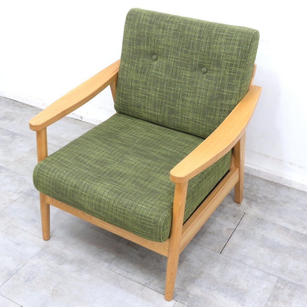 低価格の 北欧 ナチュラル アームチェア グリーン 1人用ソファ パーソナルチェア ソファ 中古オフィス家具 YH10811 ダイニング リビング 安楽椅子 布製