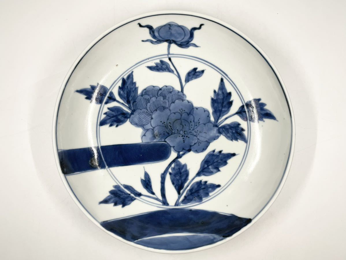 古伊万里 牡丹輪文 大皿 直径約28.6cm 飾皿 藍九谷 染付