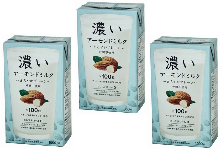 アーモンドミルク 濃い 1000ml×3本 筑波乳業 まろやかプレーン 砂糖不使用 3リットル 国内製造 香料不使用 着色料不使用 国産_画像1