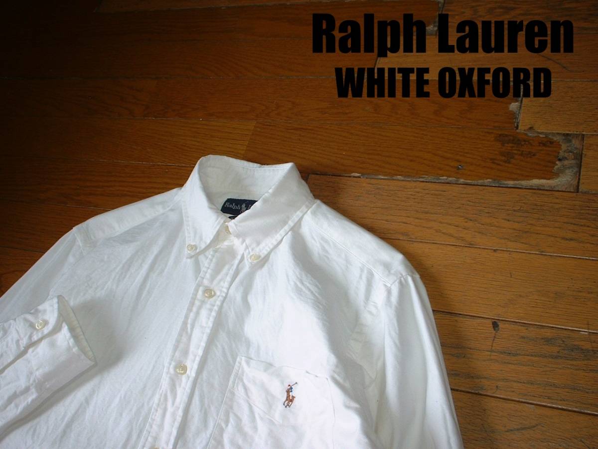 大人気Ralph Laurenホワイト白シャツ美品M長袖ワンポイントボタン