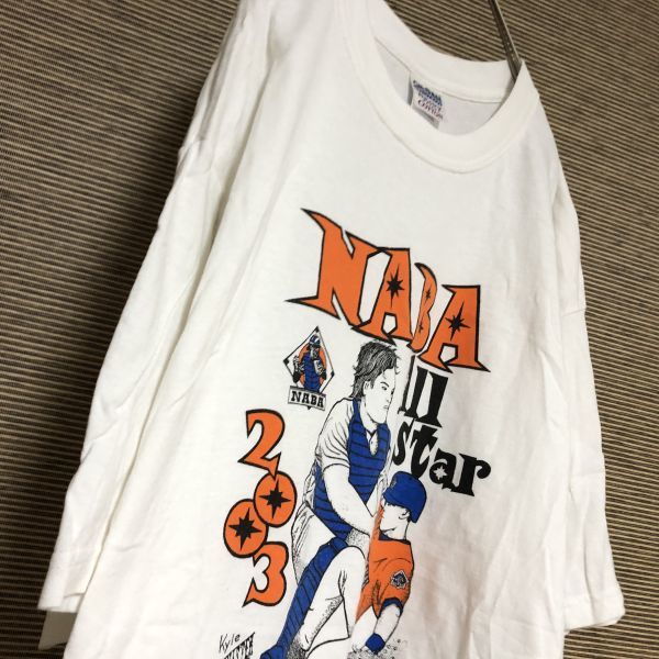 ギルダン 半袖Tシャツ　野球　NABA ベースボール　キャッチャー29 古着　入手困難　激レア　希少 人気 白　ビッグサイズ　ゆるだぼ_画像9