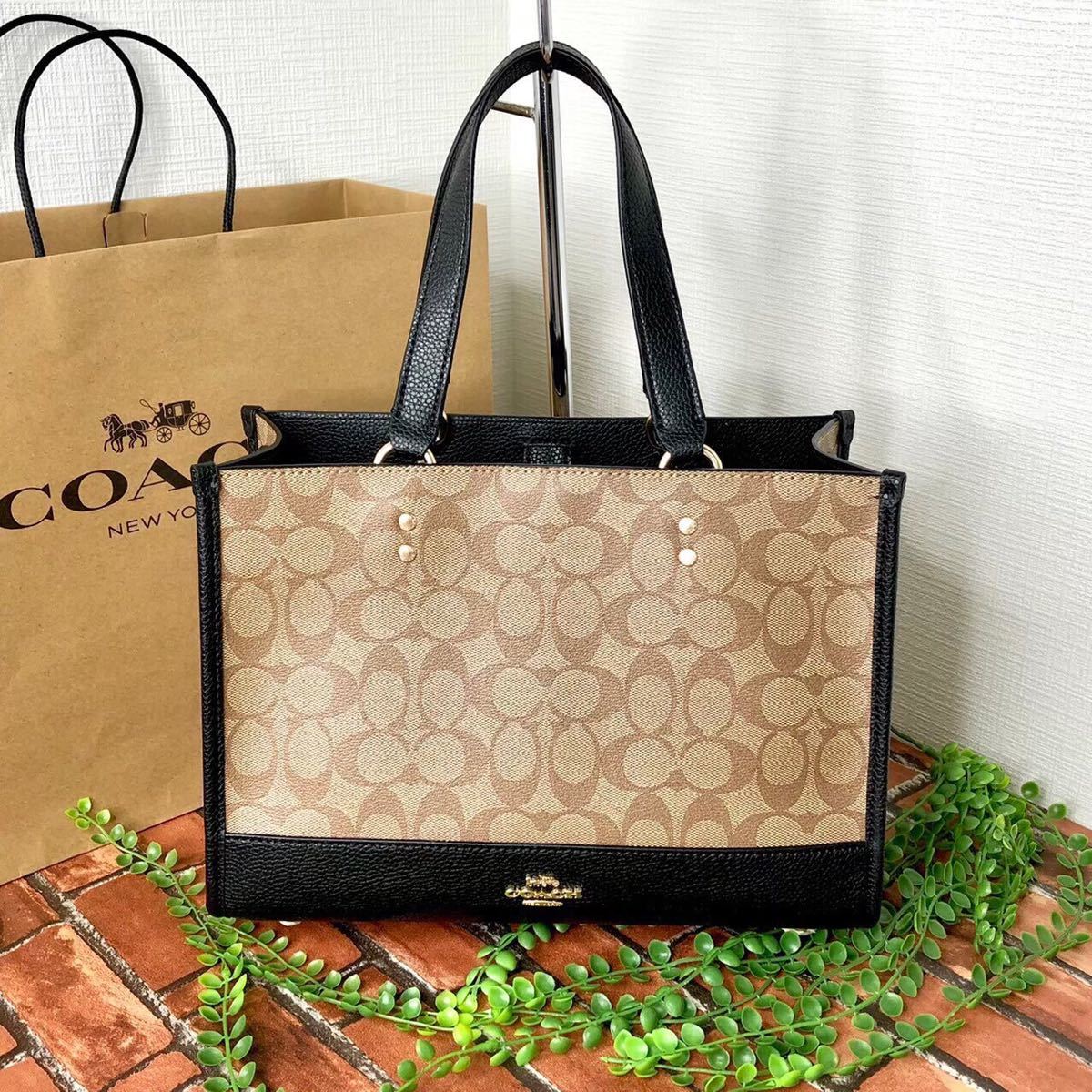 新品》COACH トート ハンドバッグ ショルダーバッグ シグネチャー 黒
