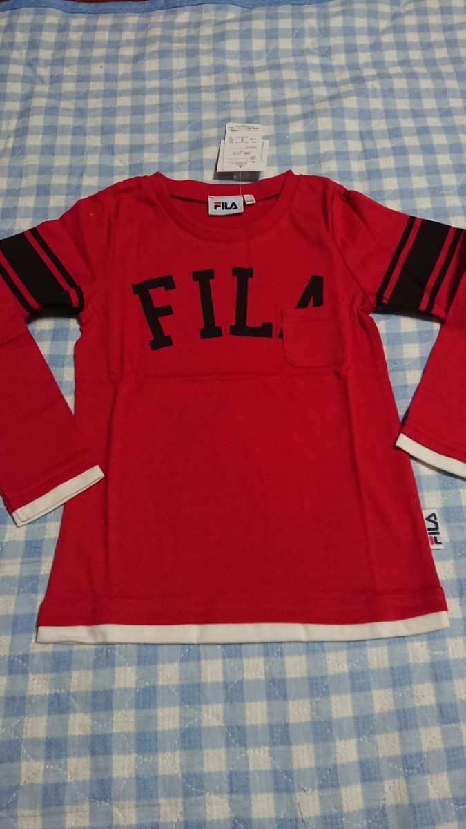 ♪161☆未使用・保管品☆FILA☆ポケット付き　長袖Tシャツ　赤110③_画像1