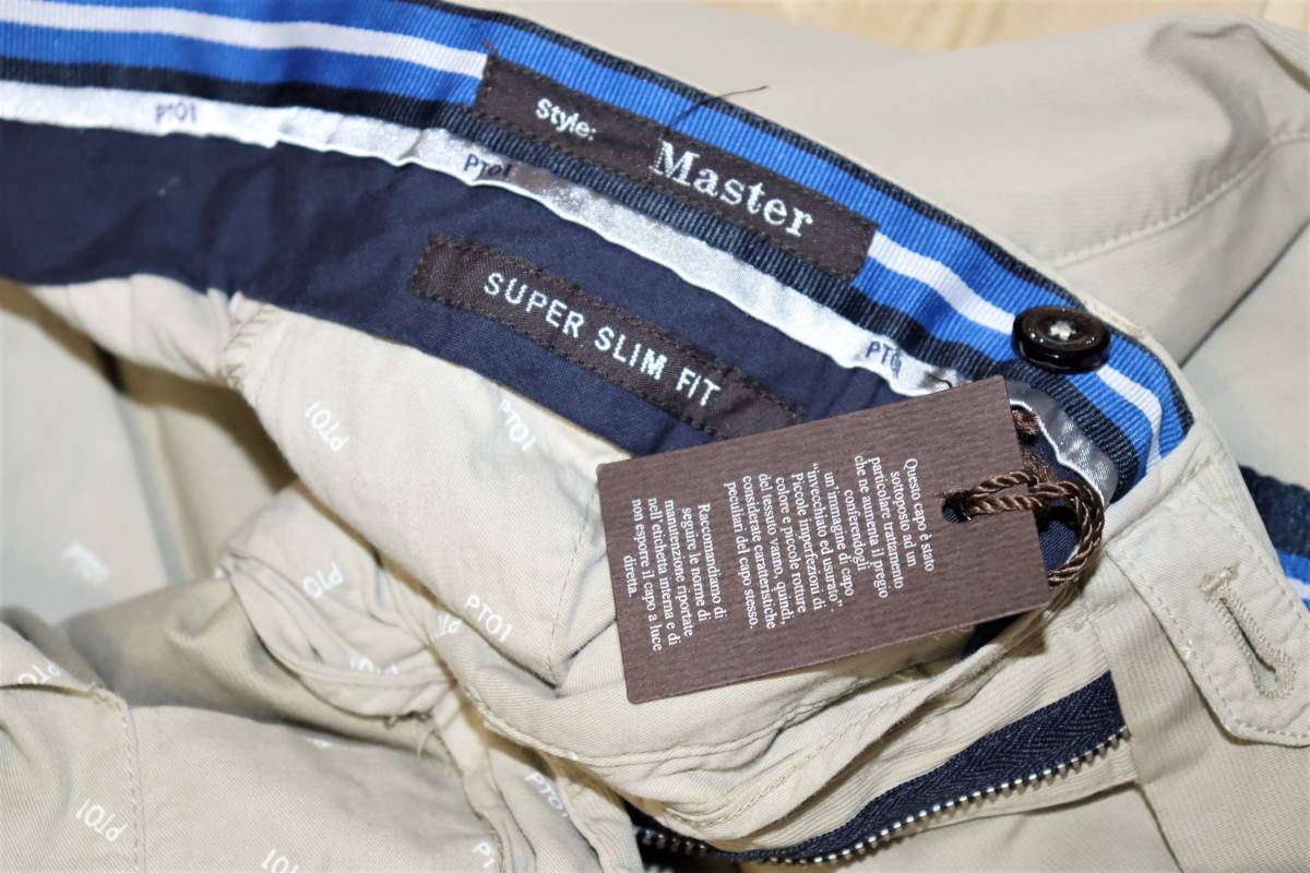 送料無料 特価即決【未使用】 PT01 ★ Master SUPER SLIM FIT (44サイズ) ★ ピーティーゼロウーノ スリム チノ ピケ パンツ_画像6