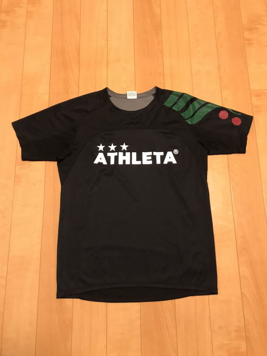 良品☆ATHLETA／アスレタ.88　メンズサイズL 快適速乾ドライ.半袖切替ゲームTシャツ　両面BIGロゴ入！&透かし柄入 黒ブラック2トーン切替_画像2