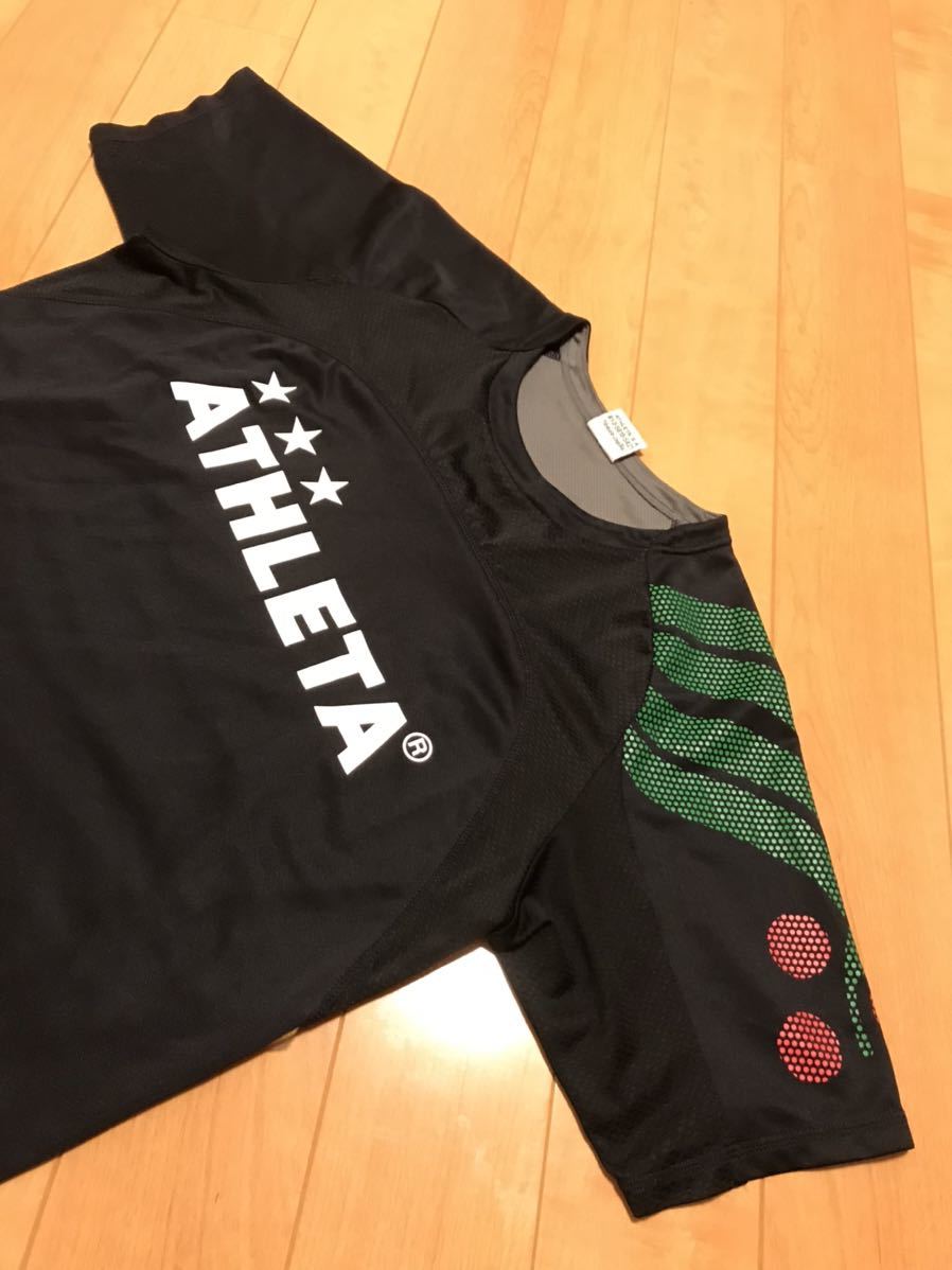 良品☆ATHLETA／アスレタ.88　メンズサイズL 快適速乾ドライ.半袖切替ゲームTシャツ　両面BIGロゴ入！&透かし柄入 黒ブラック2トーン切替_画像4