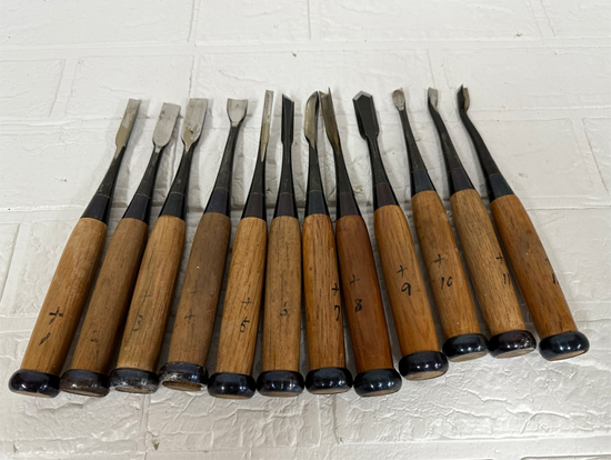 陣太鼓 木彫りのみ 12本セット 鑿 大工道具 古道具 ハンドツール 12本