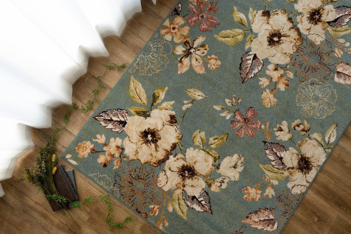 ブランドのギフト カーペット ブルー 1畳 約80×150cm 廊下敷き ホットカーペット 床暖房対応 絨毯 ウィルトン織り フラワー 花柄 マット ラグ カーペット一般