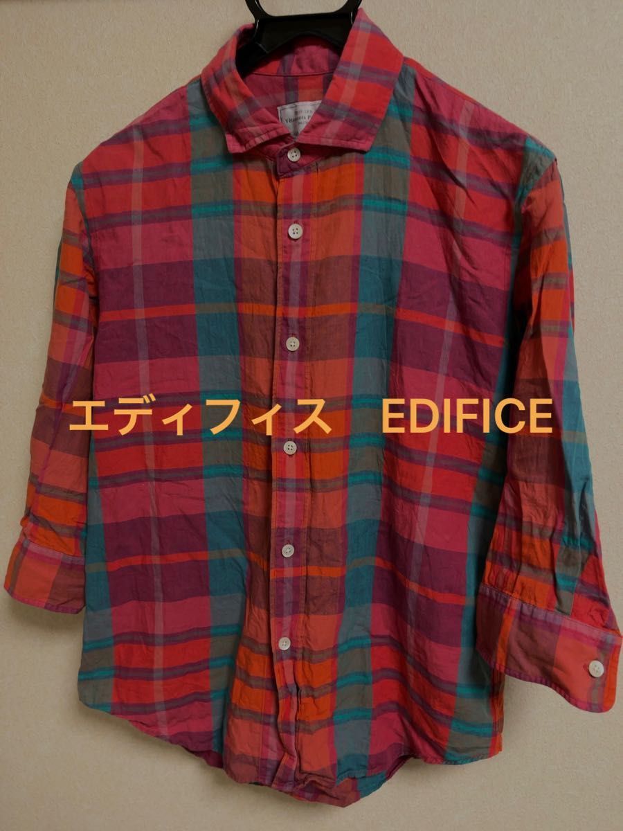 【メンズ】EDIFICE チェック柄 七分丈袖 シャツ
