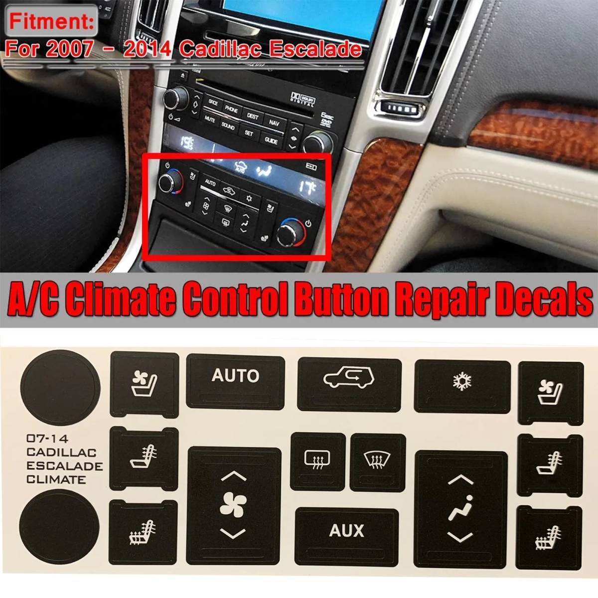  new car air conditioner A/C climate control switch button repair decal sticker Cadillac Escalade 2007 2008 2009 2010-2014
