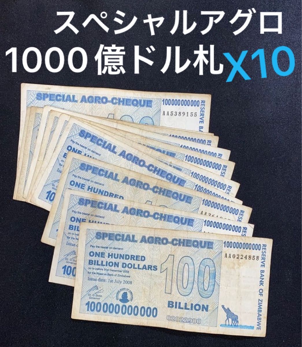 ジンバブエスペシャルアグロチェック1000億ドル紙幣 10枚|PayPayフリマ