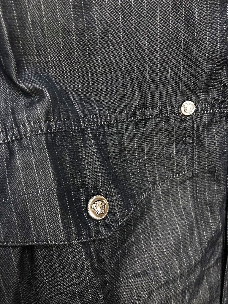 美品 Vintage VERSACE Jeans ヴェルサーチ メンズ グレー ストライプ 長袖シャツ トップス L表記の画像3