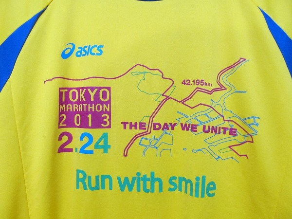アシックス 東京マラソン2013 ショートスリーブ Tシャツ 半袖 M 黄 b18116_画像4
