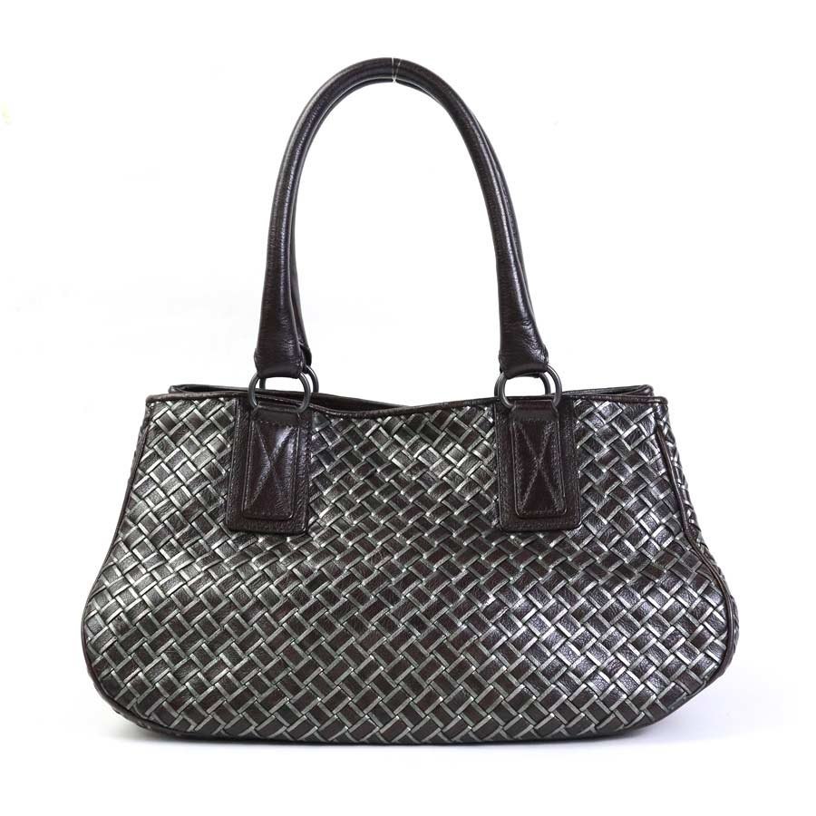 ボッテガヴェネタ BOTTEGAVENETA ハンドバッグ イントレチャート レザー ダークブラウン/グレー e56325a_画像1