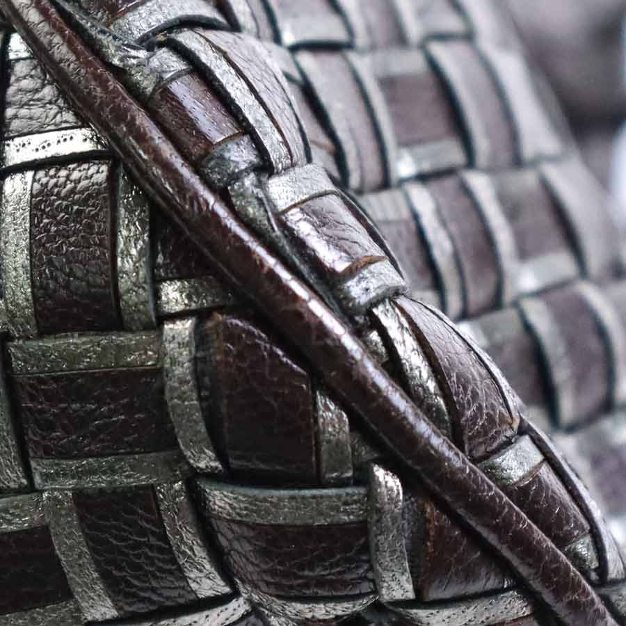 ボッテガヴェネタ BOTTEGAVENETA ハンドバッグ イントレチャート レザー ダークブラウン/グレー e56325a_画像6