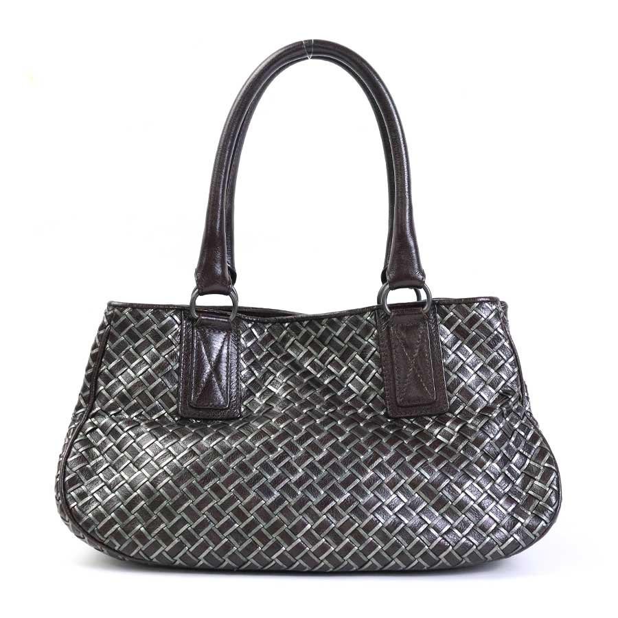 ボッテガヴェネタ BOTTEGAVENETA ハンドバッグ イントレチャート レザー ダークブラウン/グレー e56325a_画像3