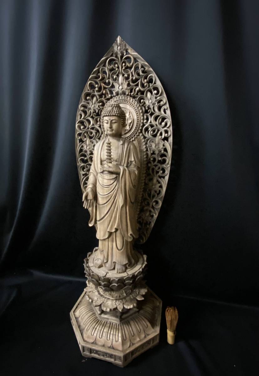 大型92cm 井波彫刻　総楠材 仏教工芸品 古美術　時代彫刻仏師手仕上げ品 薬師如来立像_画像5