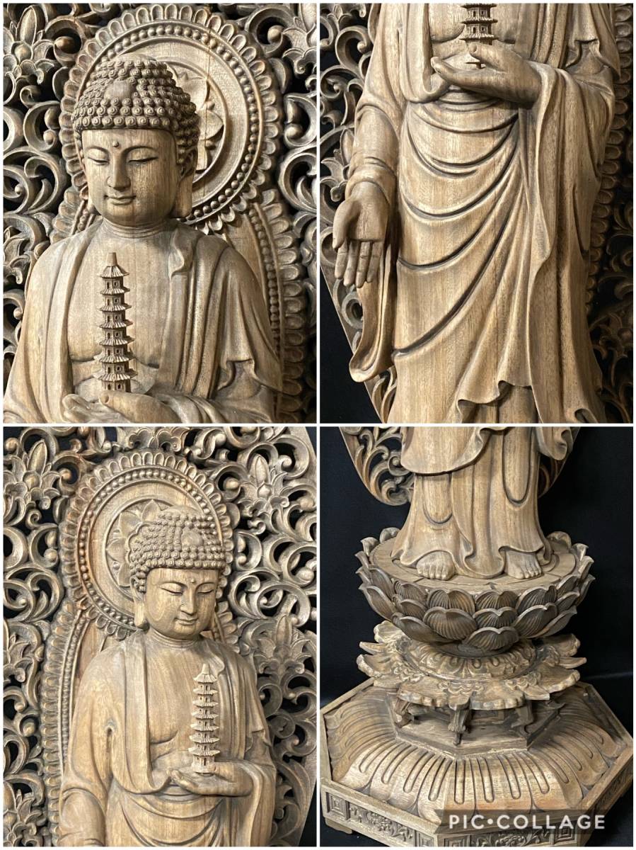 大型92cm 井波彫刻　総楠材 仏教工芸品 古美術　時代彫刻仏師手仕上げ品 薬師如来立像_画像10