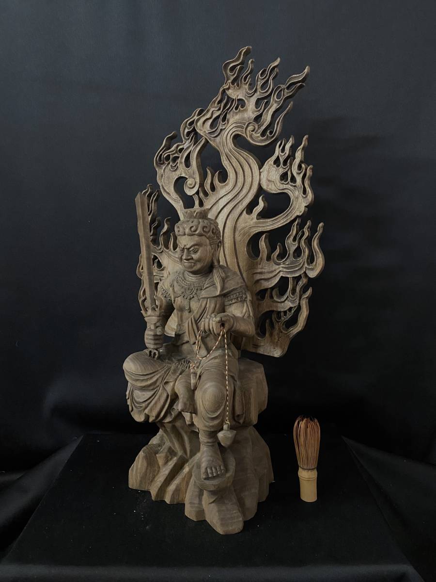 井波彫刻 大型 仏教工芸品 総楠製 時代彫刻 木彫仏像 不動明