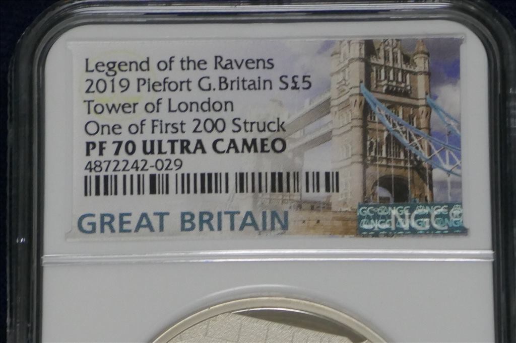 ♪　２０１９ 英国 ロンドン塔 ワタリガラス ５ポンド ピエフォー銀貨 プルーフ ＮＧＣ ＰＦ７０ ＵＣ ONE OF FIRST 200 STRUCK　♪_画像7