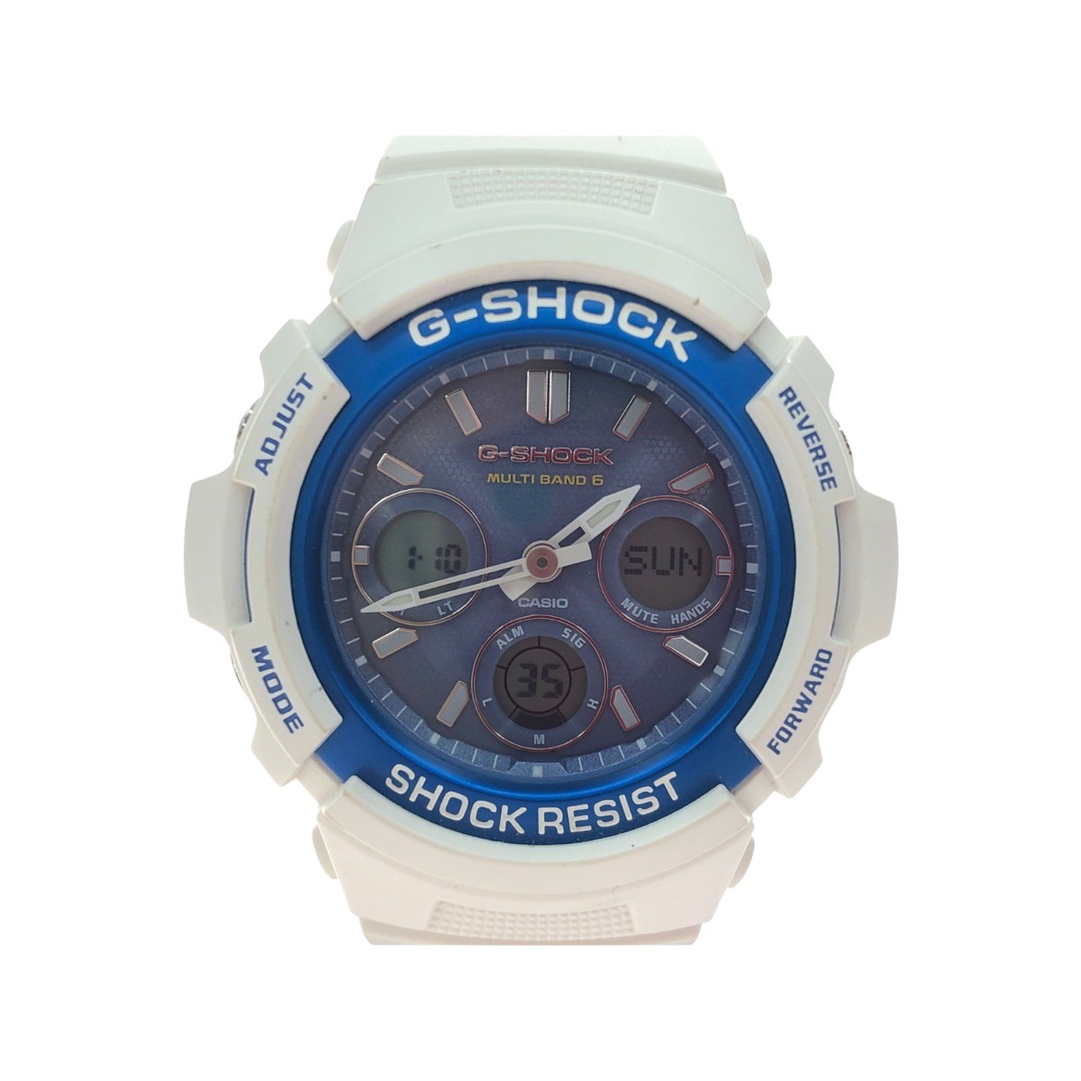 ▼▼ CASIO カシオ メンズ腕時計 電波ソーラー G-SHOCK Gショック デジアナ AWG-M100SWB ホワイト×ブルー やや傷や汚れあり_画像1