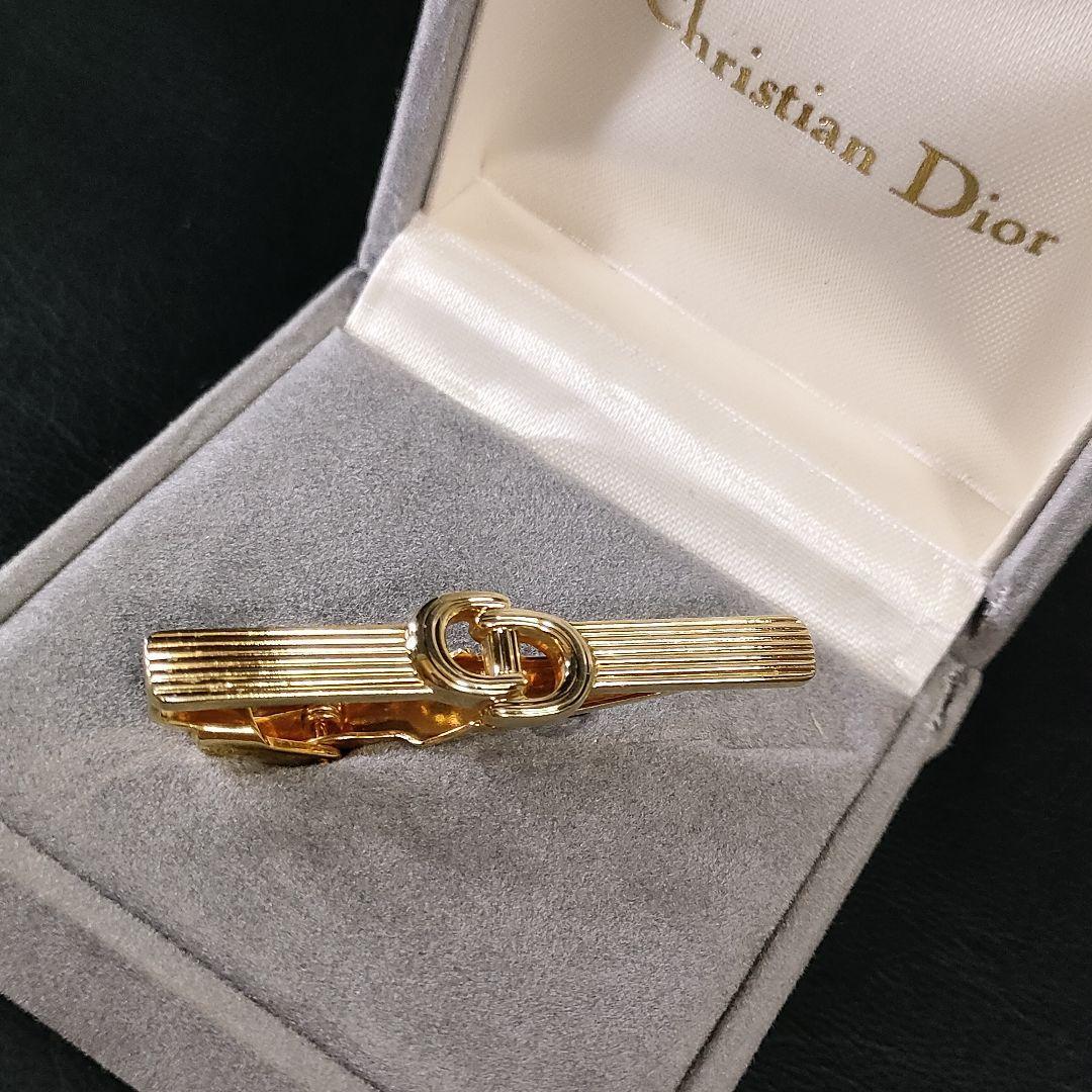 美品】Dior ディオール ネクタイピン CDロゴ ゴールド ボーダー-