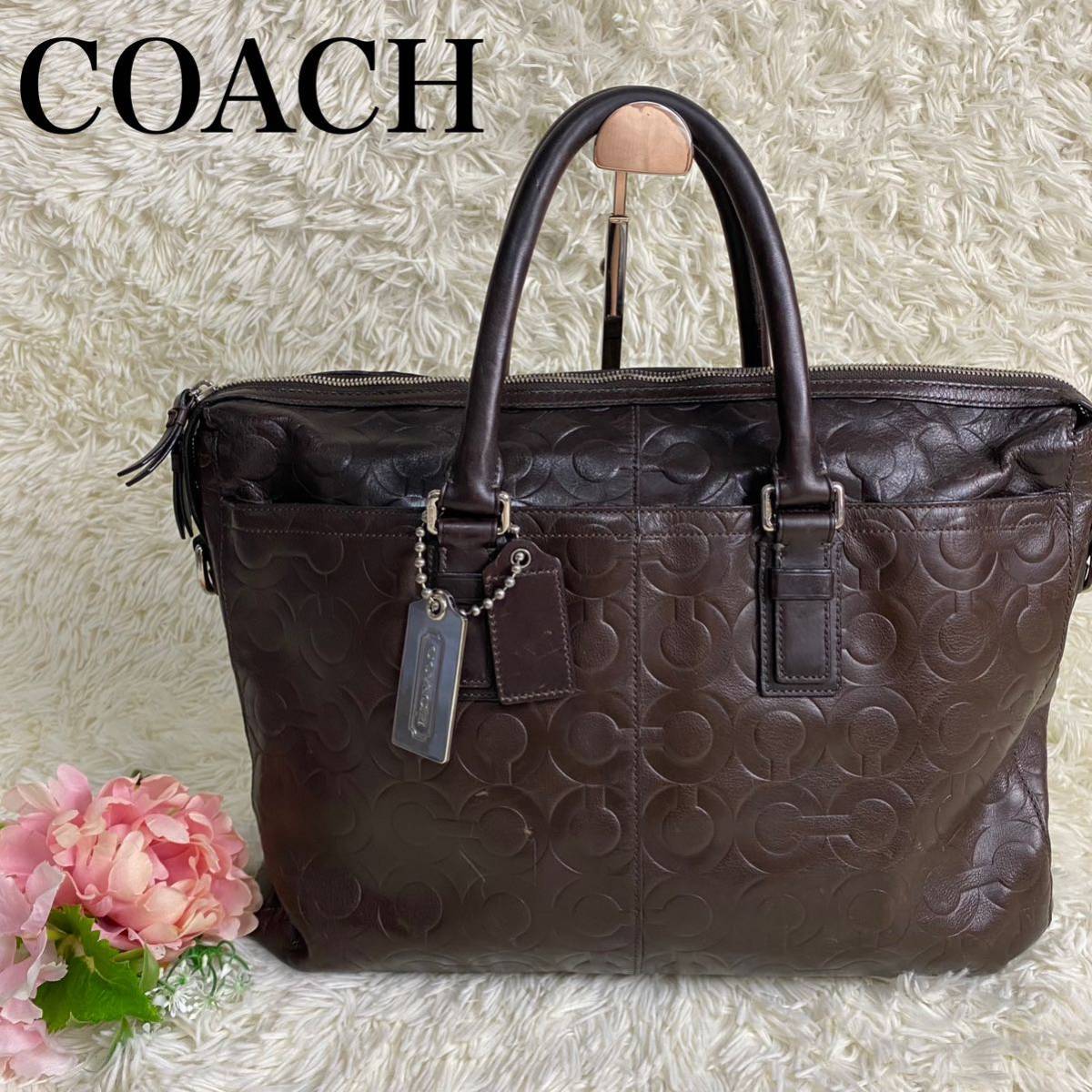 新版 ビジネスバッグ COACH 70251 ブラウン 型押し コーチ ブリーフ