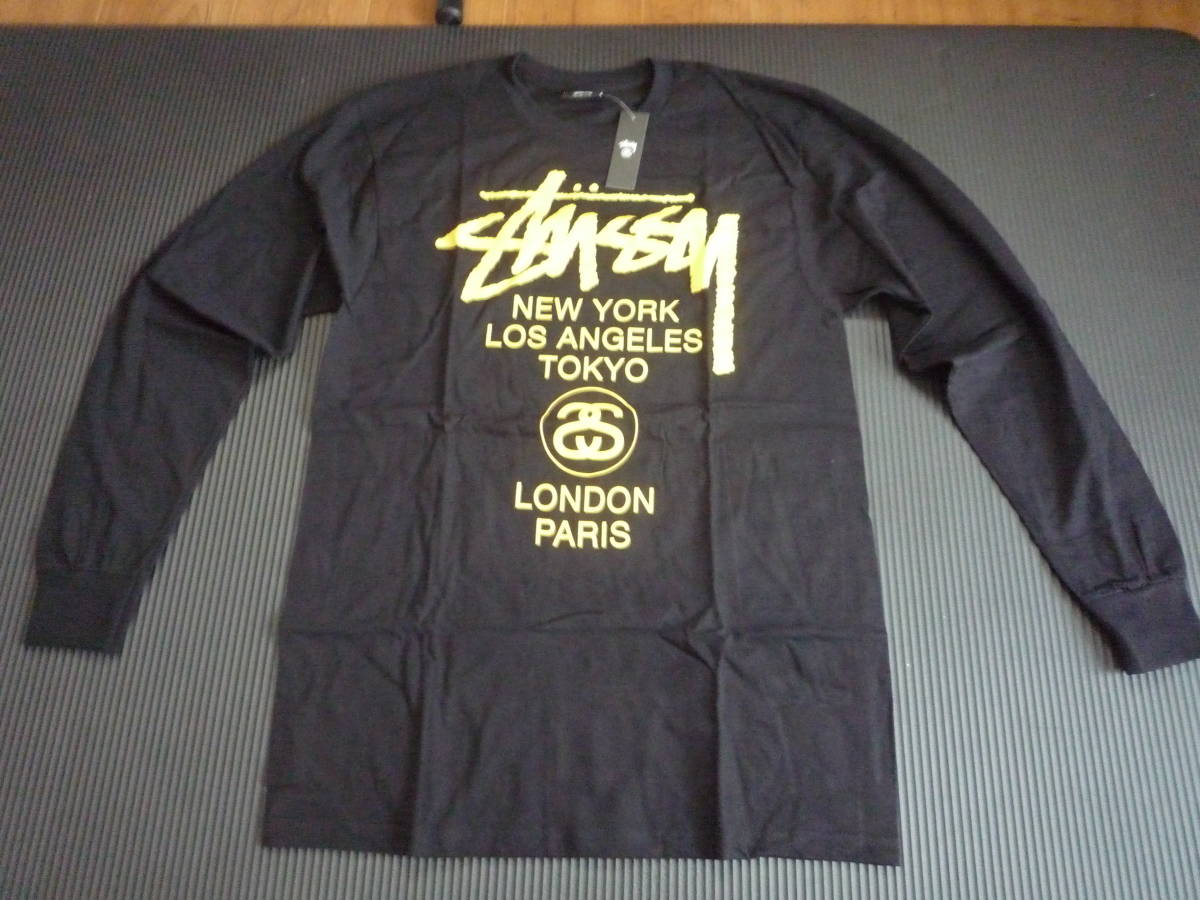 ステューシー　長袖　Ｔシャツ　Ｍサイズ　【 STUSSY SizeM WORLD TOUR TEE Black×Yellow 2016 】新品　未使用　タグ付き_画像1