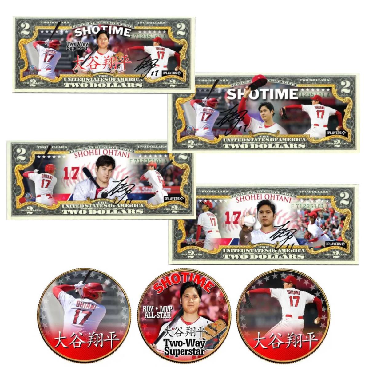 Yahoo!オークション - 大谷翔平 アメリカ 2ドル札 紙幣 4枚セット + 24K...