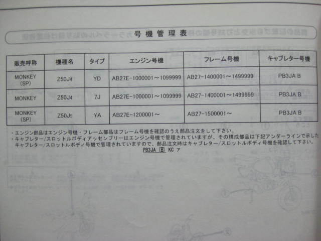 ホンダ モンキー MONKEY SP パーツリスト 2版 AB27-140～150 Z50J パーツカタログ 整備書☆_画像3