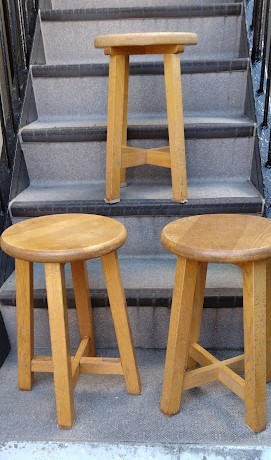 昭和ビンテージ　学校・木製丸椅子・3脚_画像1