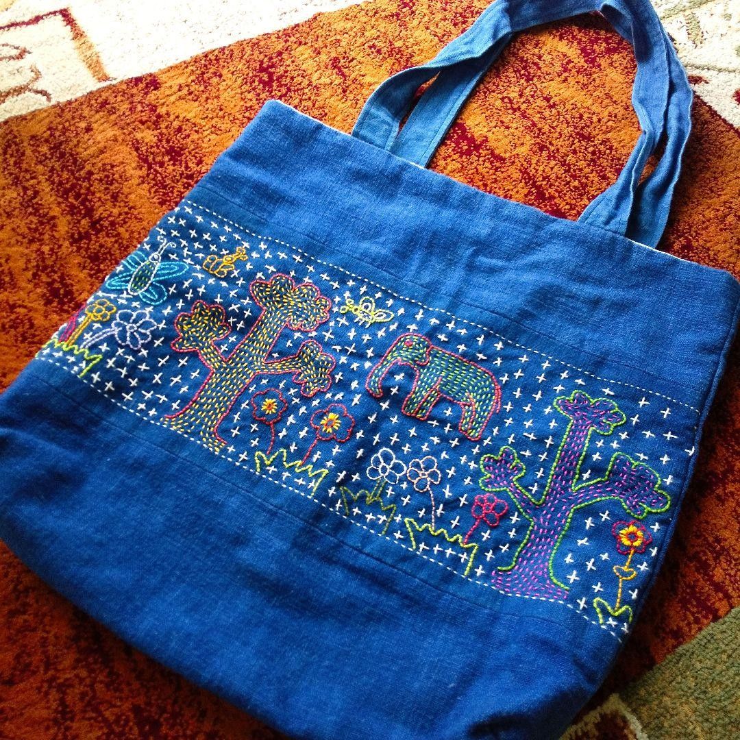 レンテン族 刺繍 藍染め トートバッグ ハンドメイド 手作り レンテン族 刺繍 藍染め トートバッグ ハンドメイド 手作り