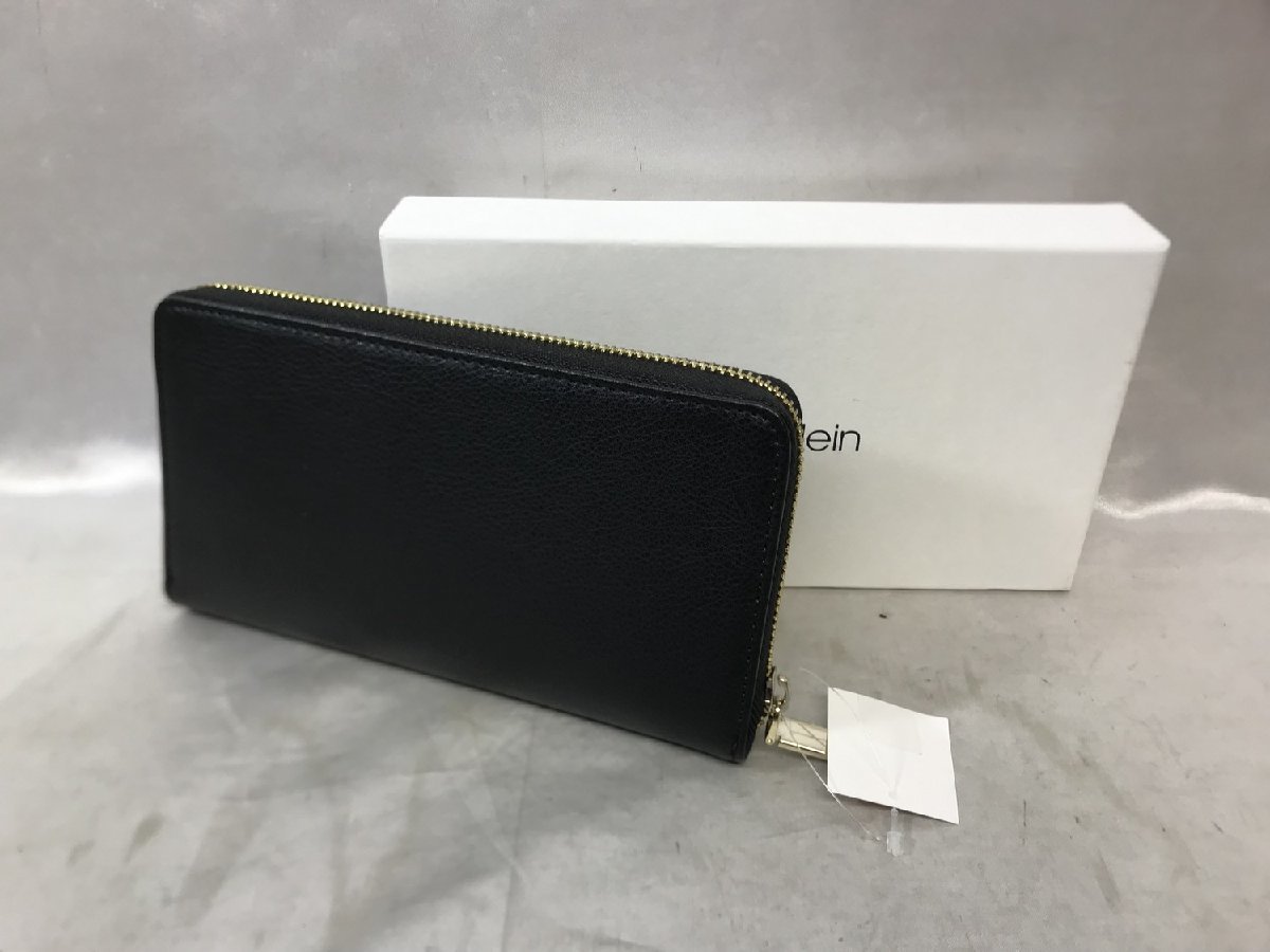 [ new goods unused box attaching ]Calvin Klein Calvin Klein K60K605668-BDS fake leather round fastener long wallet black 