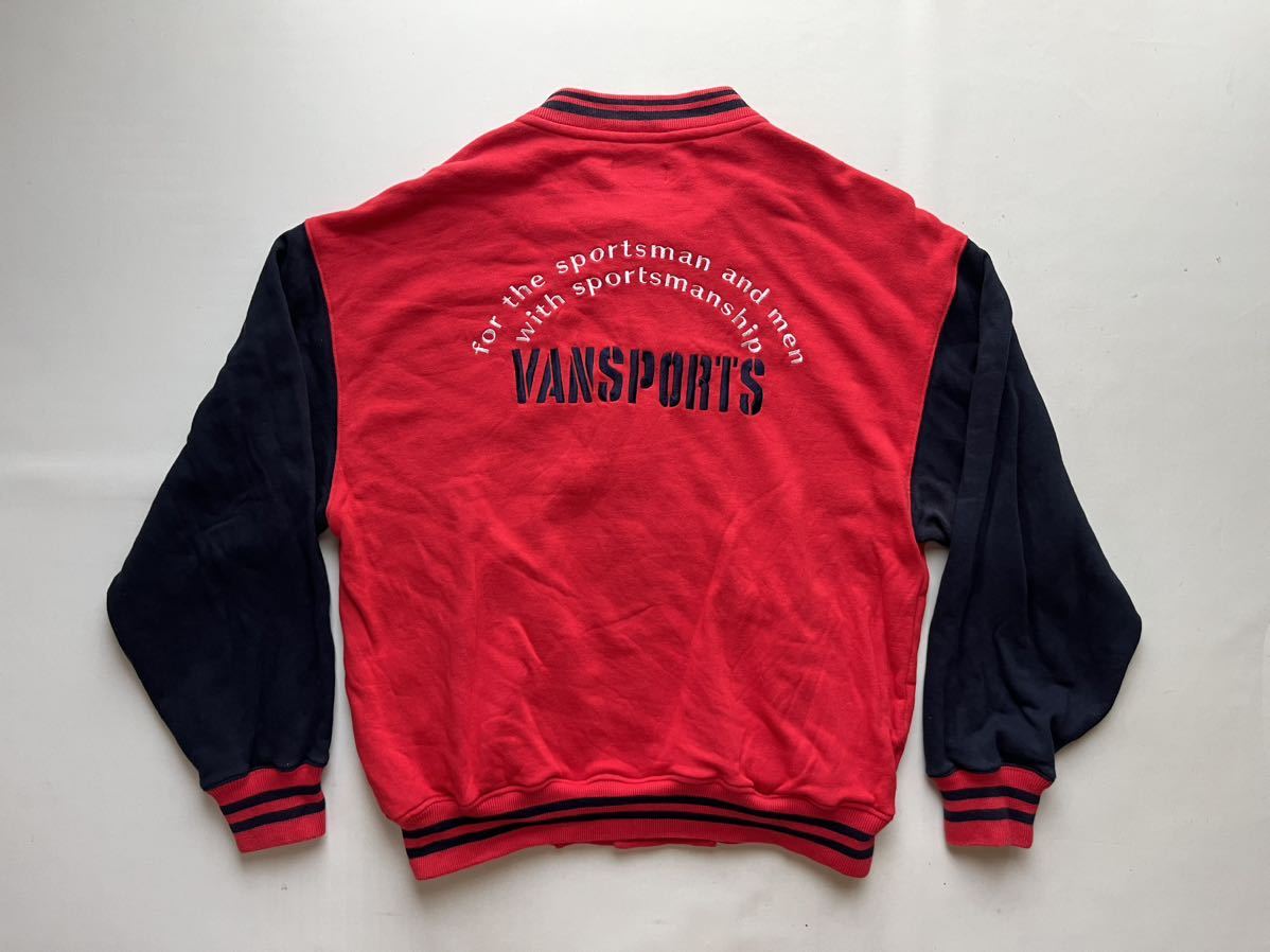 90s VAN SPORTS メンズ L相当 赤 ネイビー 刺繍ロゴ スウェット
