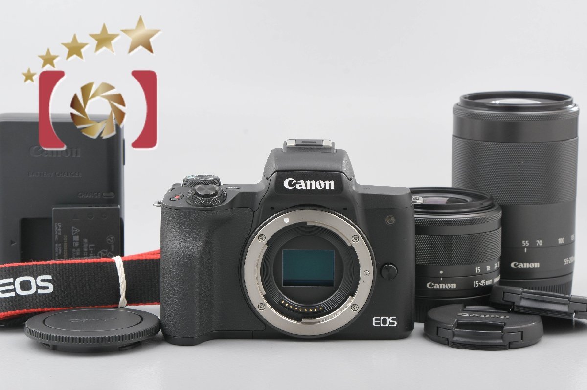 新品入荷 【中古】Canon キヤノン EOS Kiss M ブラック ダブルズーム