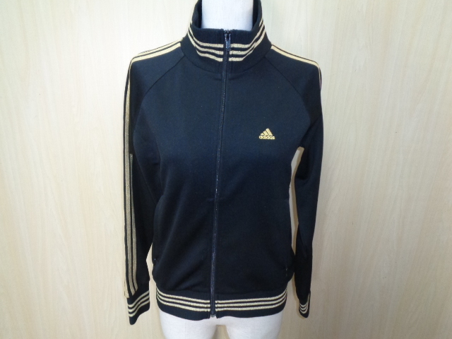 b452*adidas jersey * Adidas M lady's black / metallic Gold warm-up jacket Clma365 jersey 5H