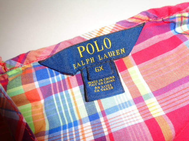 b181*POLO RALPH LAUREN проверка One-piece Kids * Polo Ralph Lauren size6X ребенок одежда девочка хлопок 100% многоцветный .. пачка отправка 5H