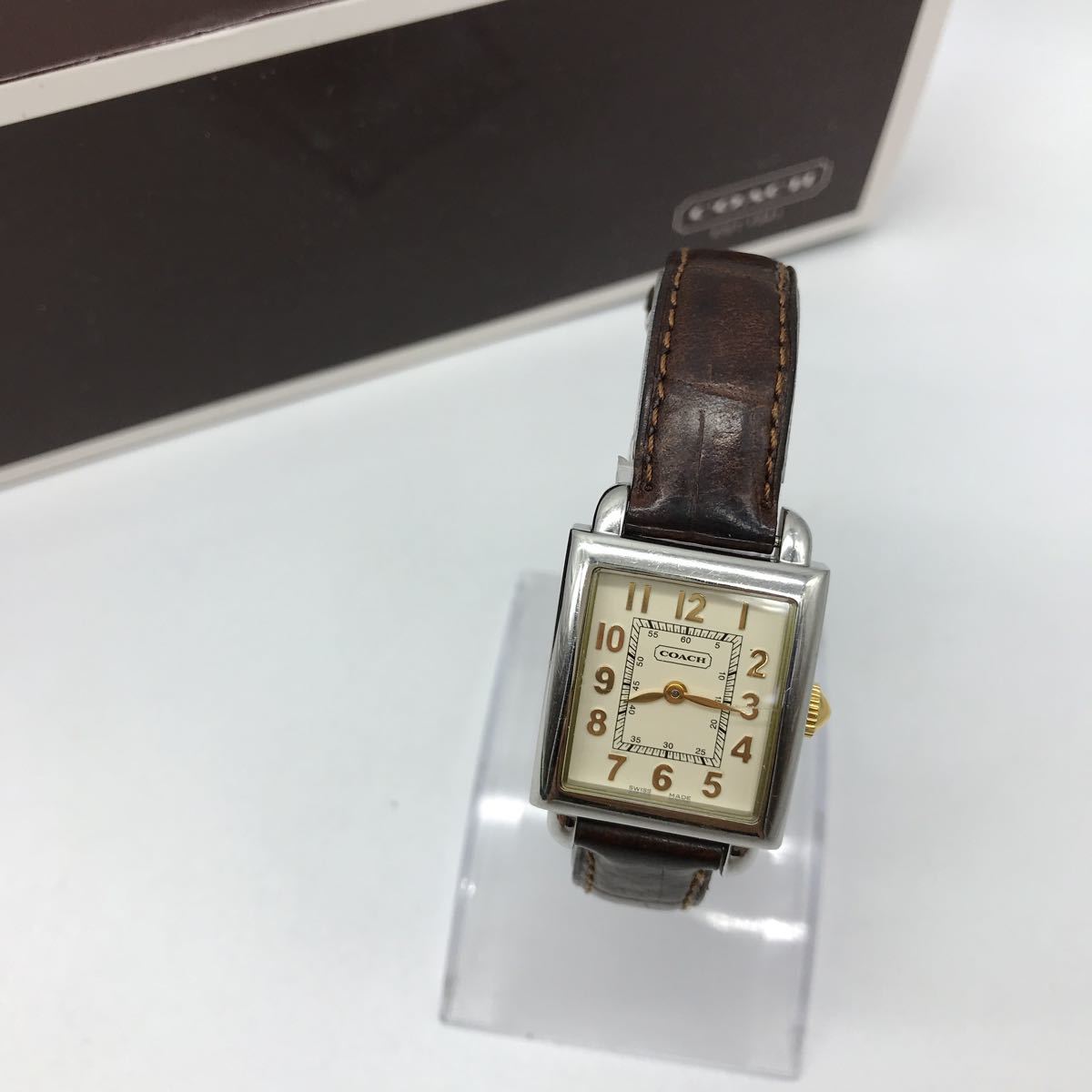 COACH Coach квадратное 0210 наручные часы с коробкой кожаный ремень рабочий товар женский 