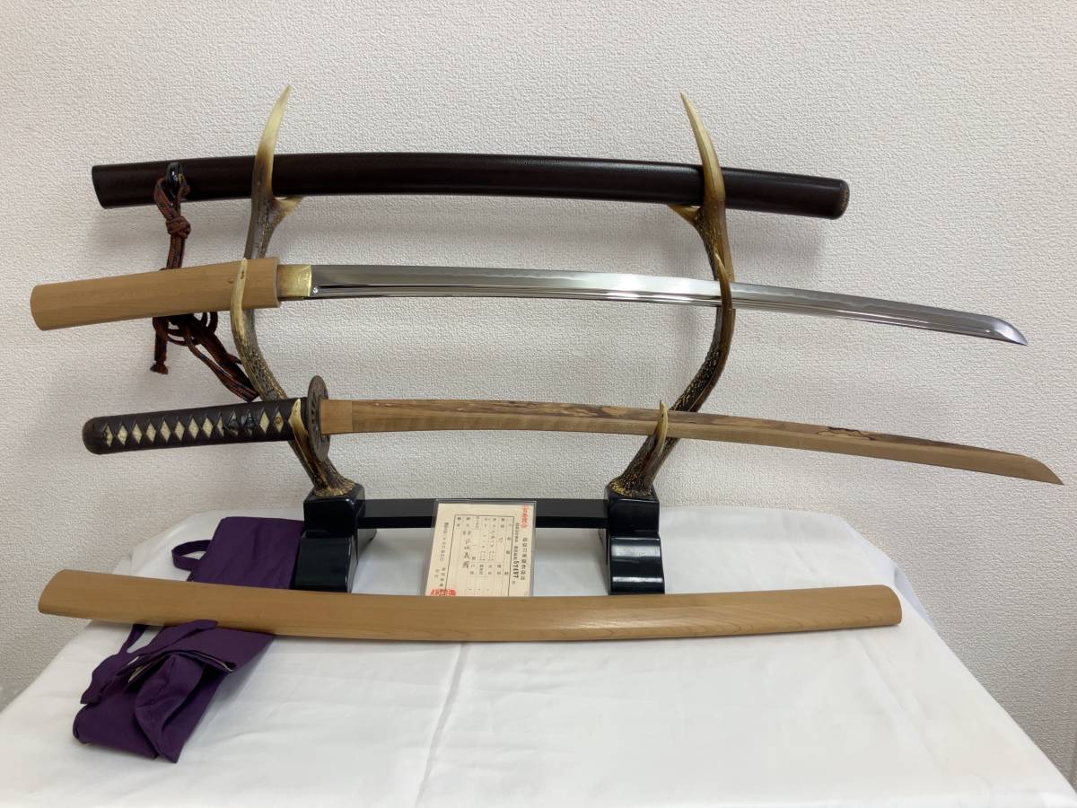 日本刀 太刀 拵え 竹光 白鞘 一式セット 銘有り 江坂義國鍔から鞘