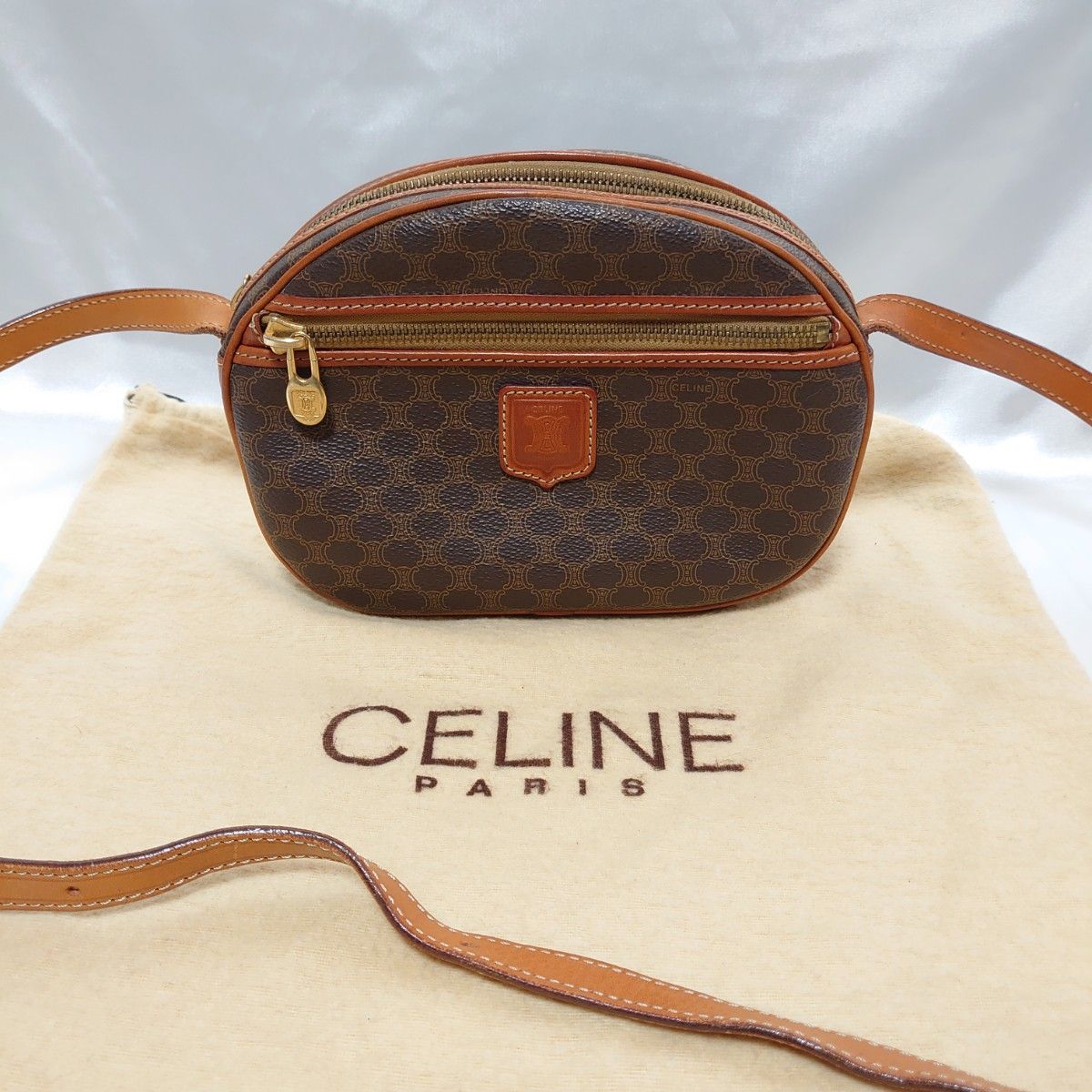 極美品 CELINE マカダム柄 ミニショルダーバッグ ポーチ ポシェット-