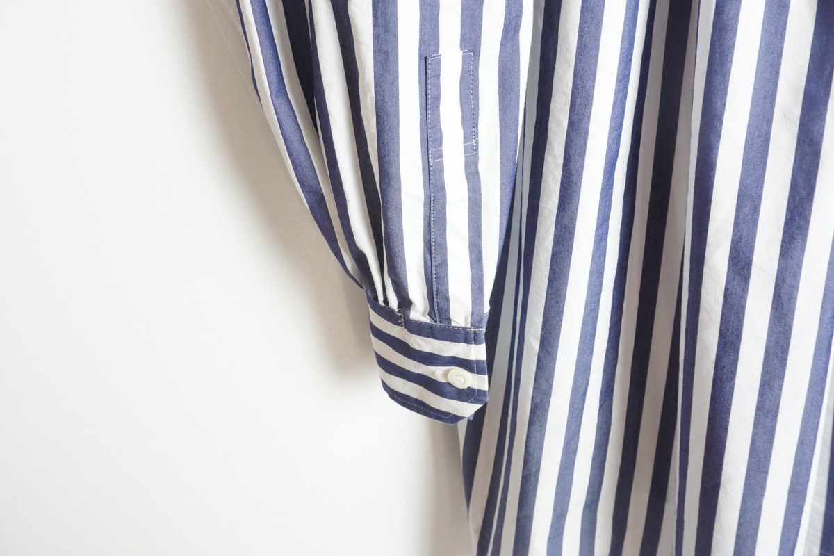 美品22SS HYKEハイク STRIPED POWER SHOULDER SHIRT パワーショルダー ストライプ 長袖シャツ ワンピース 221-15157 青白829N▲_画像7