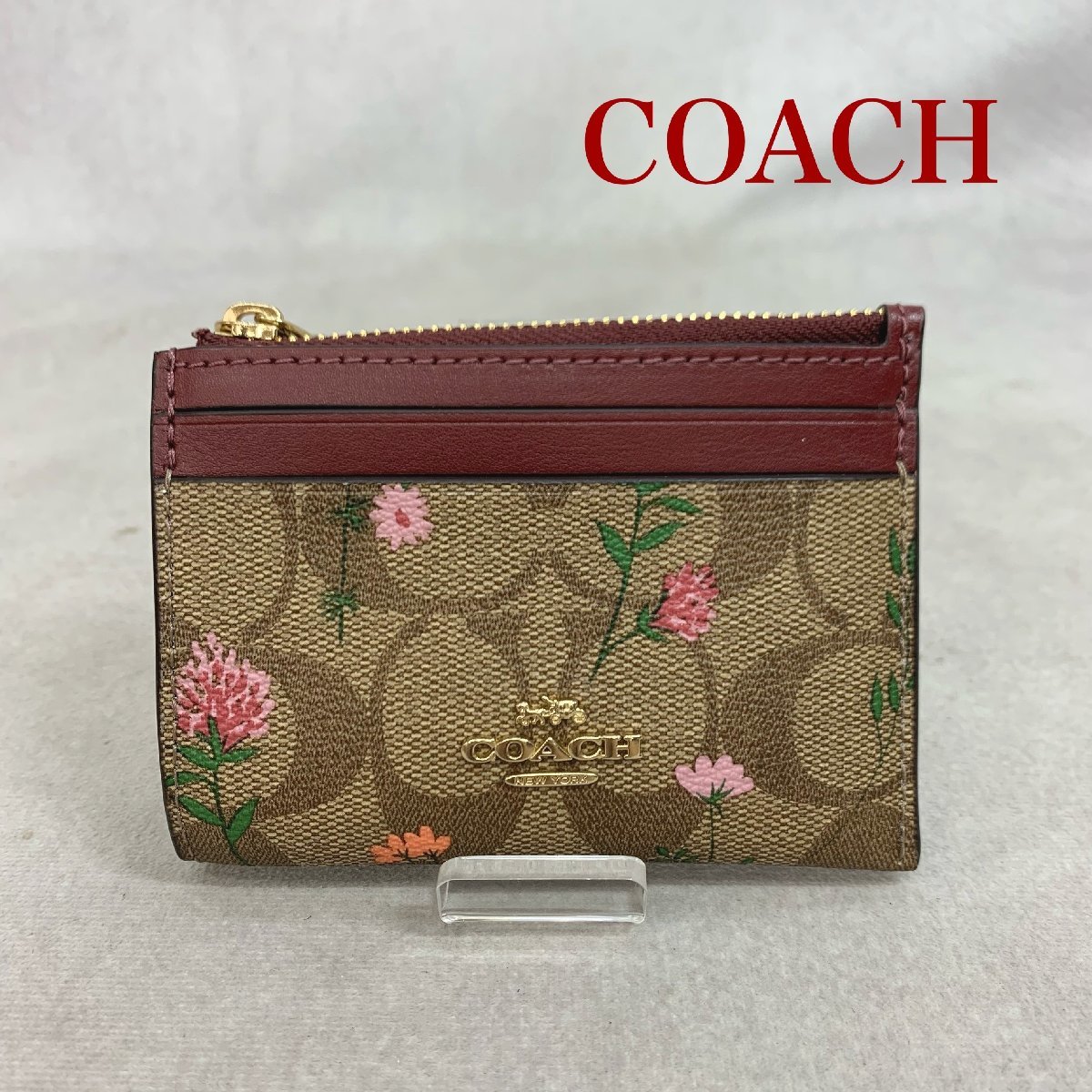  beautiful goods COACH Coach C8733 flower print signature pass case coin case card inserting change purse . floral print khaki lady's bag 
