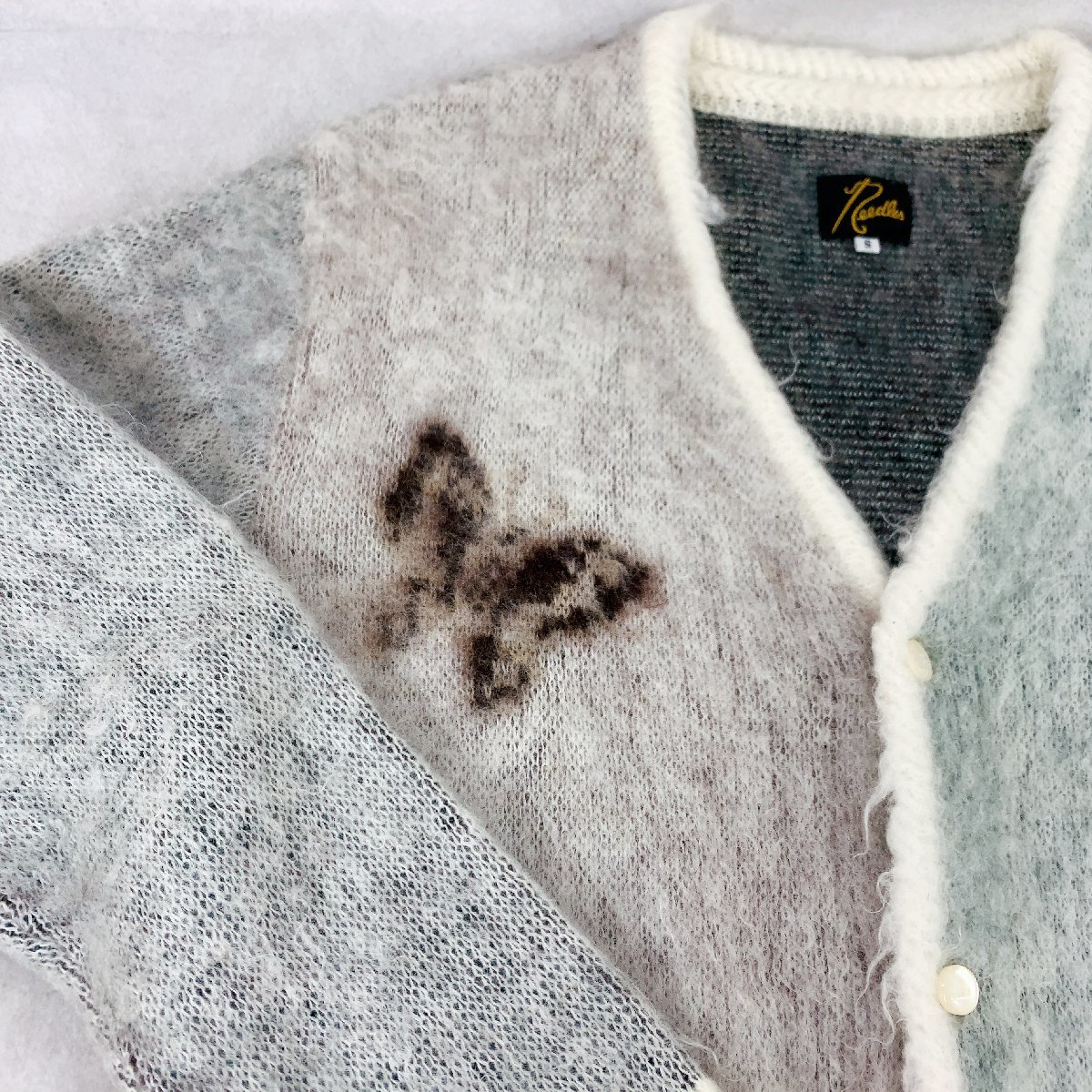 Needles × STUDIOUS ニードルズ 別注 Mohair Cardigan モヘア カーディガン J0365 アイボリー S モヘヤ パピヨン ニードルス メンズ_画像6