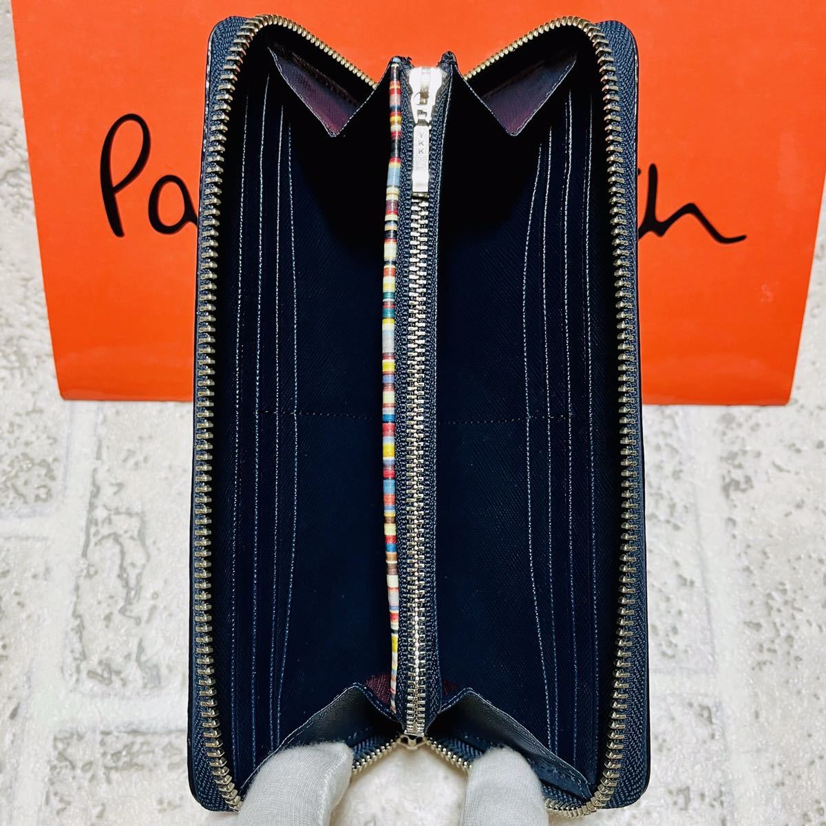 美品 ポールスミス PaulSmith ジップストローグレイン 長財布 ロング