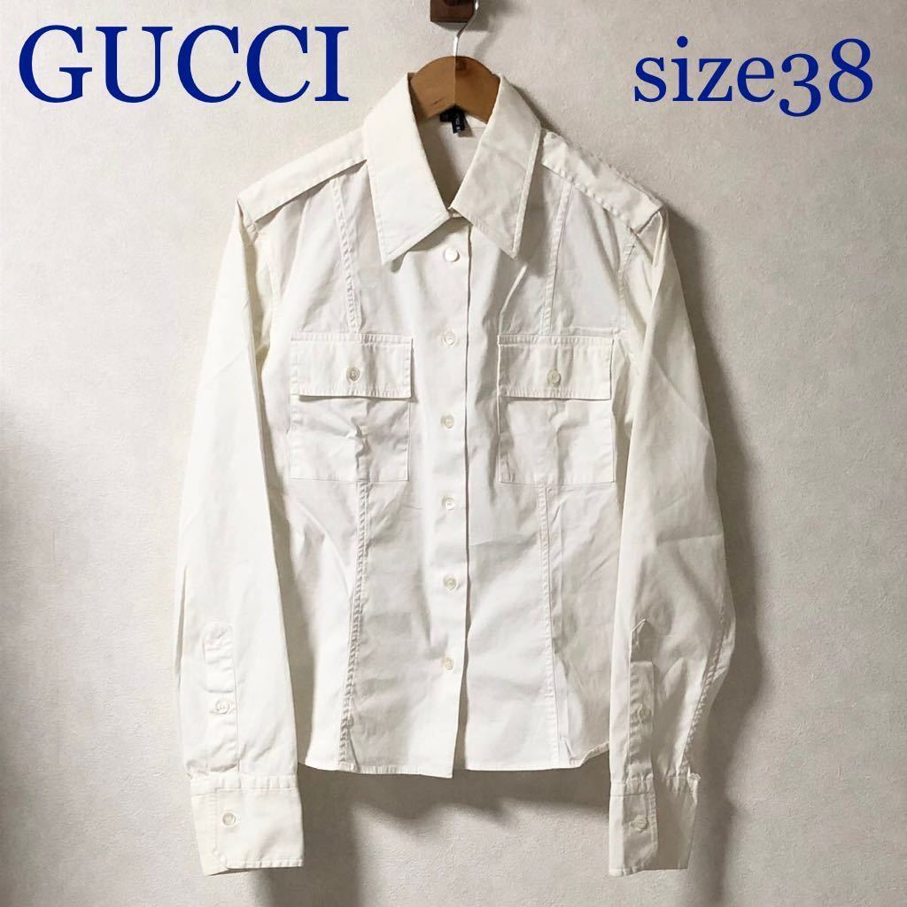 希少 GUCCIグッチ ミリタリーシャツ size38 イタリア製 ホワイト系