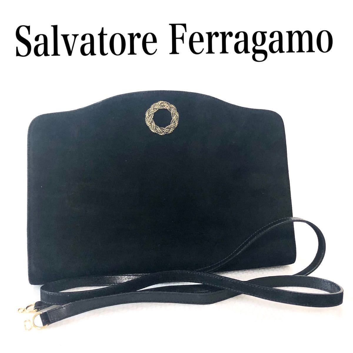 ■美品■Salvatore Ferragamo サルヴァトーレフェラガモ　起毛レザー　バックスキン　2way パーティーバッグ 斜めがけ　イタリア製