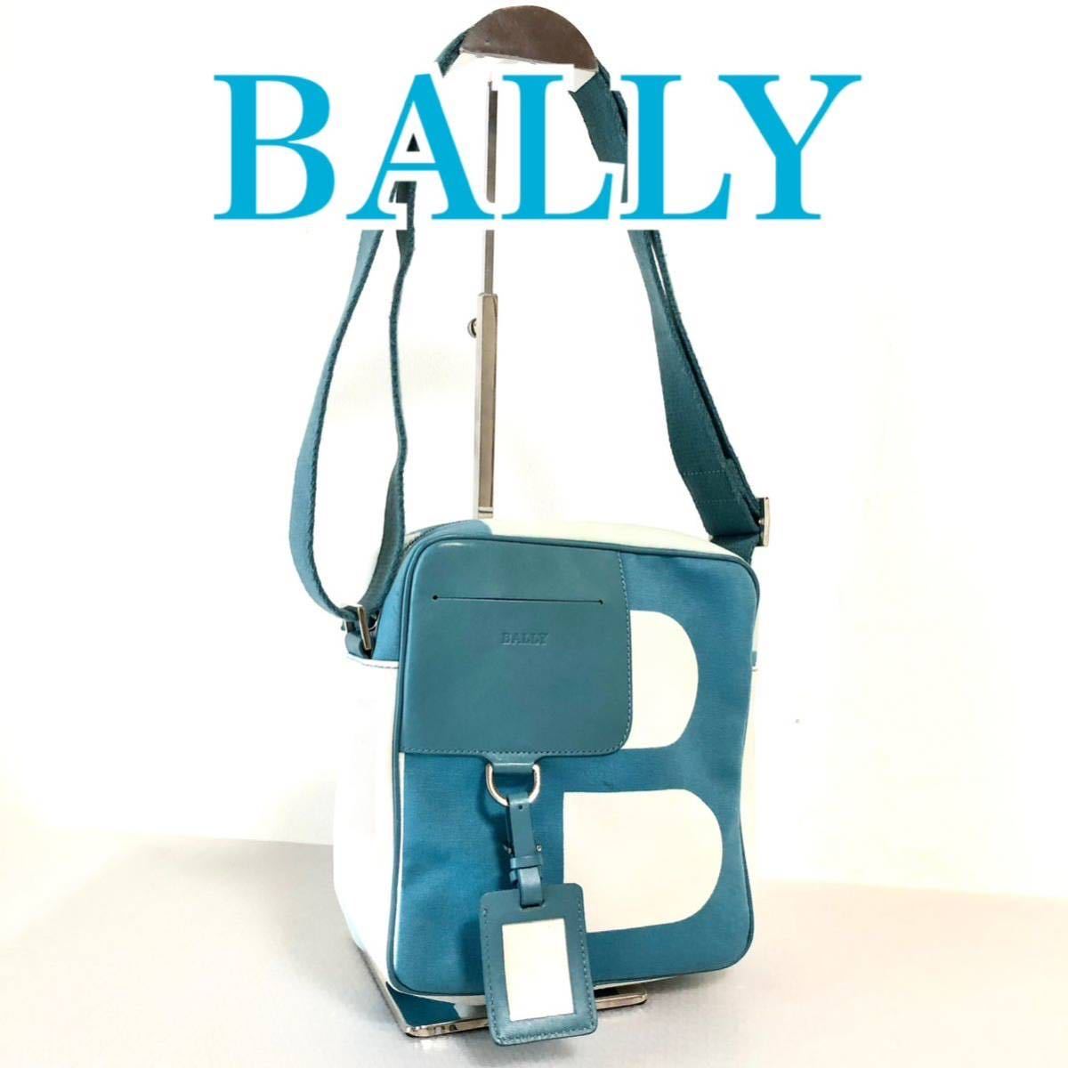 超安い ■美品■BALLY バリー　キャンバス×レザー　ショルダーバッグ　ブルー　Bマーク　ネームタグ　スイス製　斜めがけ かばん、バッグ