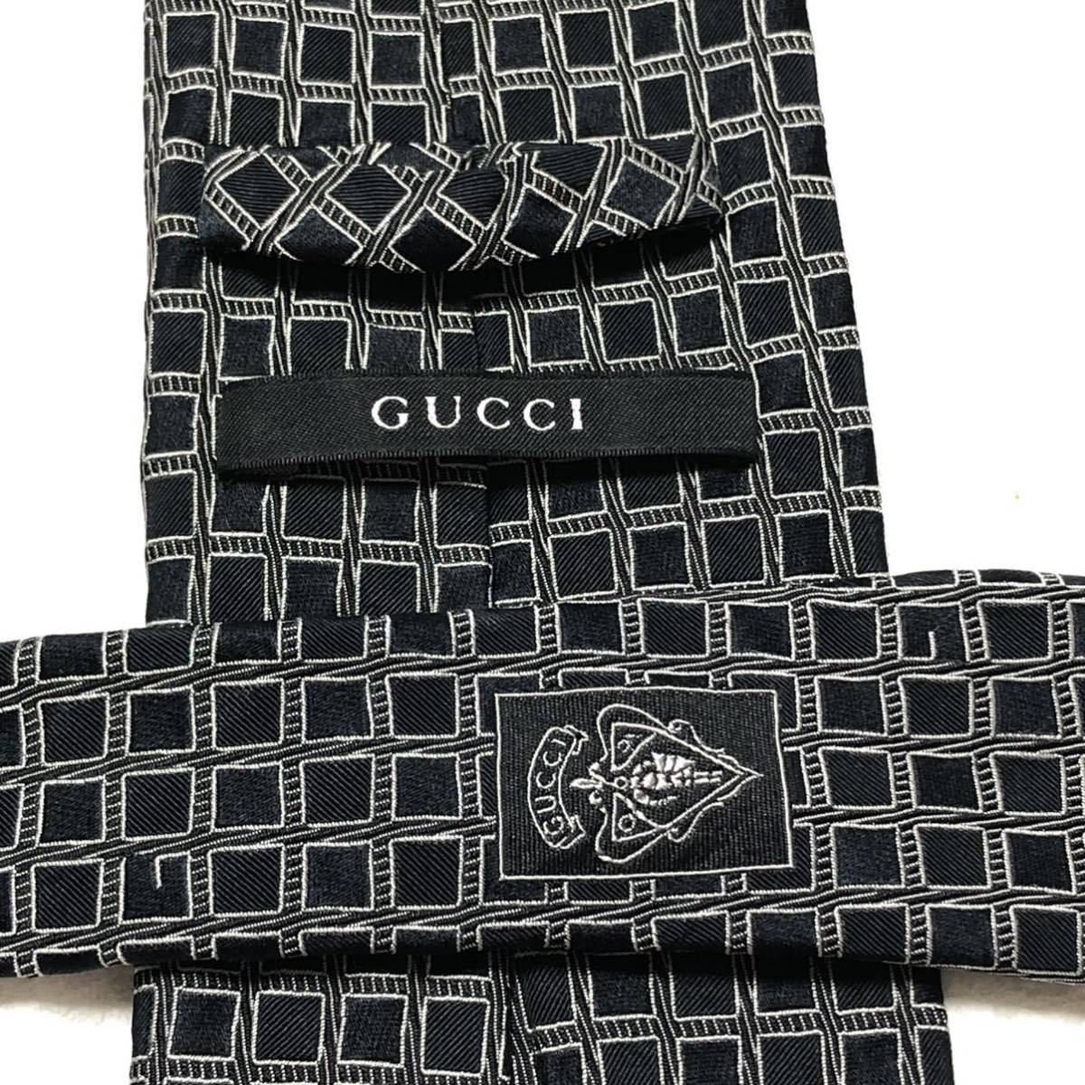 GUCCI Gucci necktie square G Mark total pattern silk 100% Italy made black business 