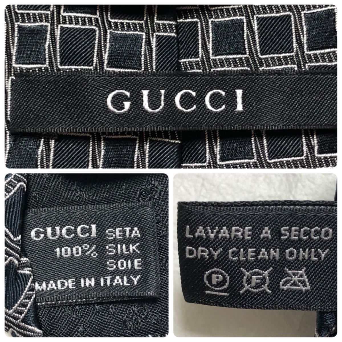 GUCCI Gucci necktie square G Mark total pattern silk 100% Italy made black business 