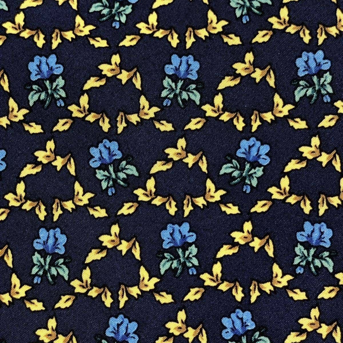 ■美品■YVES SAINT LAURENTイヴ・サンローラン　ネクタイ　花柄　総柄　シルク100% 日本製　ブルー系